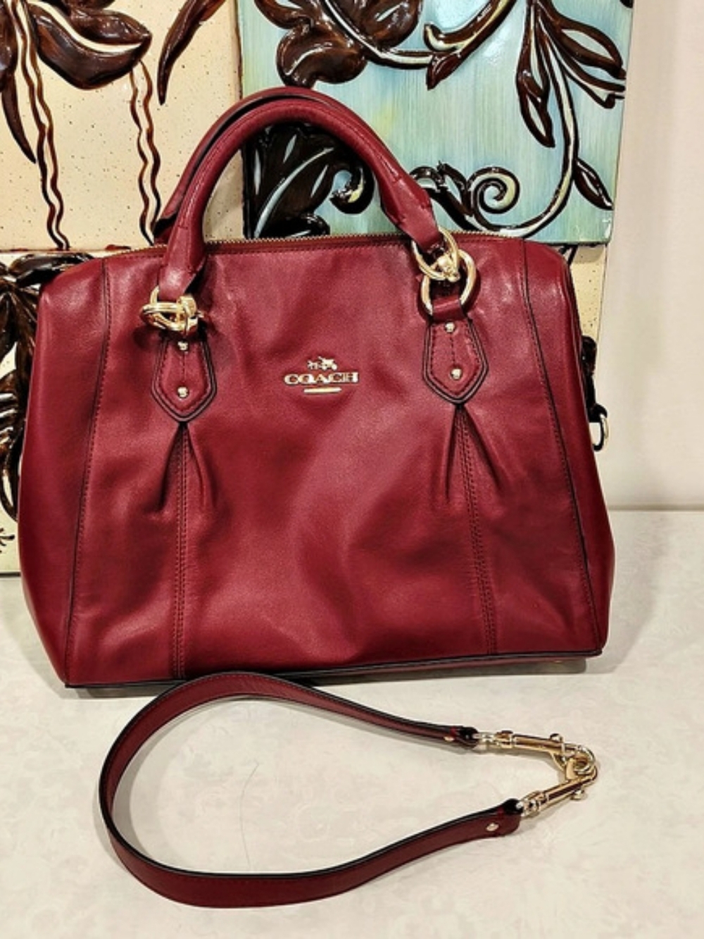 Brand New Coach Medium Borough Bag Red Leather Satchel With Strap